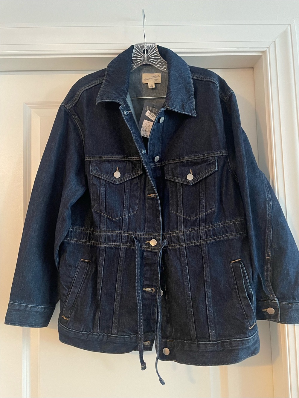 Universal Thread Dark Blue Denim Jacket with Drawstring Waist